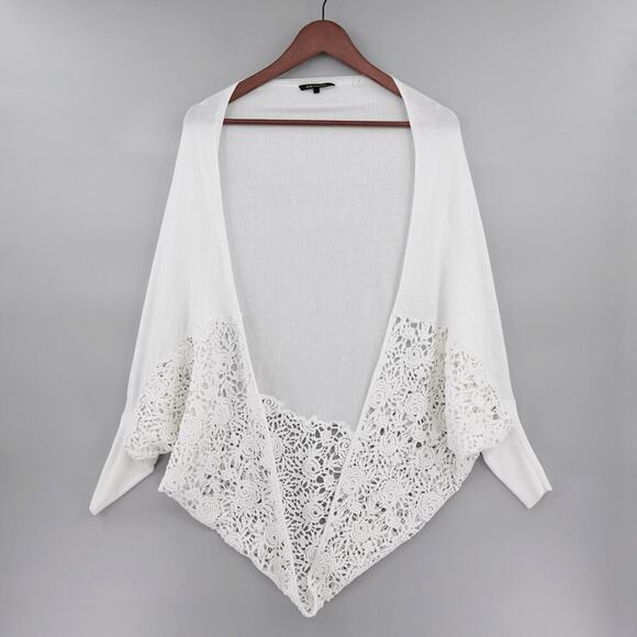 KOBI HALPERIN Open Front Cardigan Womens Small White Lace Crochet Wrap Draped - Picture 1 of 16
